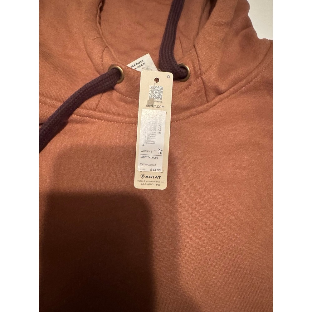 Ariat Essential Hood Toasted Coconut Brown Hoodie Logo Sleeve Womens XL 10062735 - Picture 2 of 5